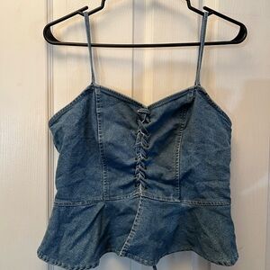 Denim Lace-Up Spaghetti Strap Top